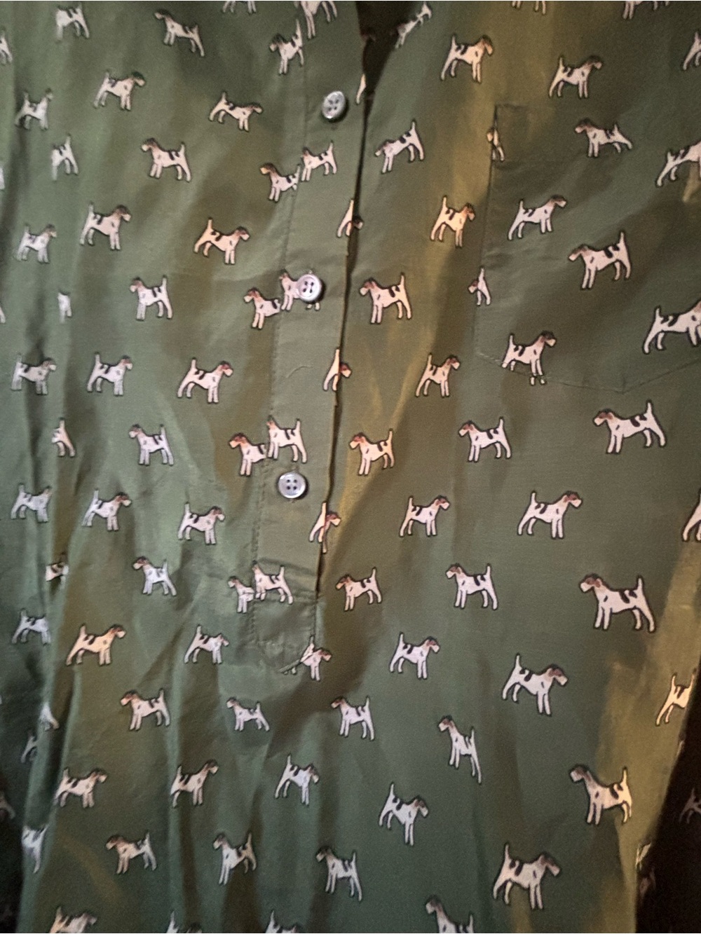 J. Crew Olive Green Button-Up Shirt with Dog Print - Picture 2 of 7